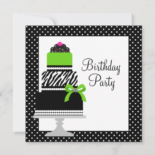 Lime Green Zebra Cake Cupcake Birthday Party Custom Announcements