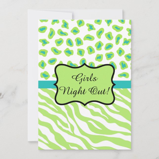 Lime Green Zebra Leopard Girls Night Out Party Invitation (Front)