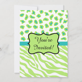Lime Green Zebra Leopard Invitation