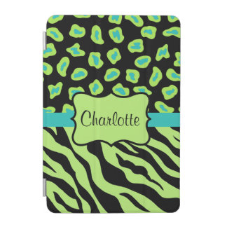 Lime Green Zebra Leopard Skin Name Personalized iPad Mini Cover