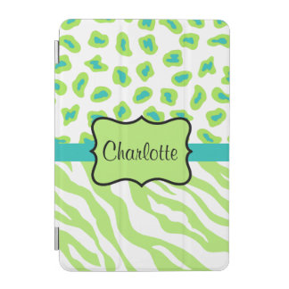 Lime Green Zebra Leopard Skin Name Personalized iPad Mini Cover