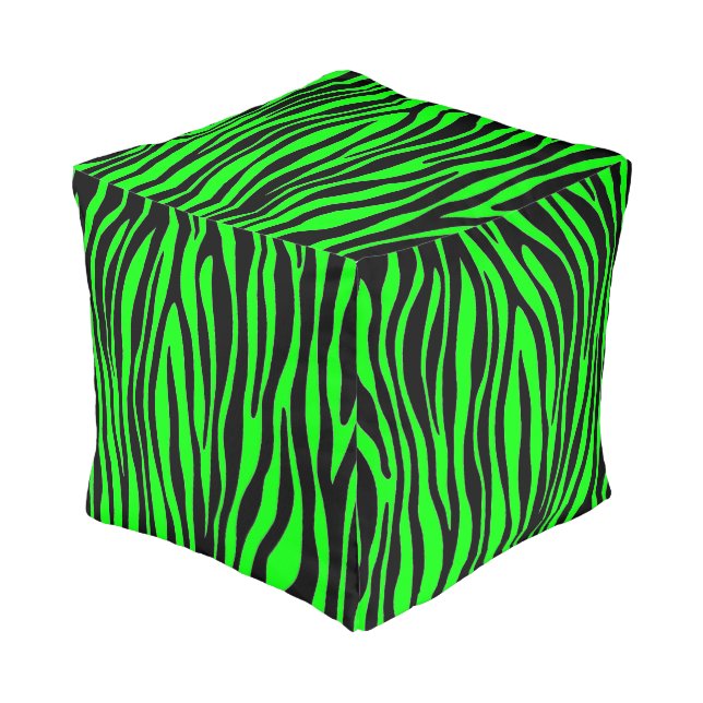 Lime Green Zebra Pouf (Angled Front)