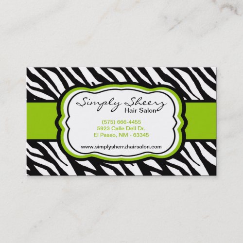 Lime Green Zebra Print Hair Salon Business Card