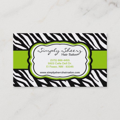Customizable Lime Green Zebra Print Hair Salon Business Card