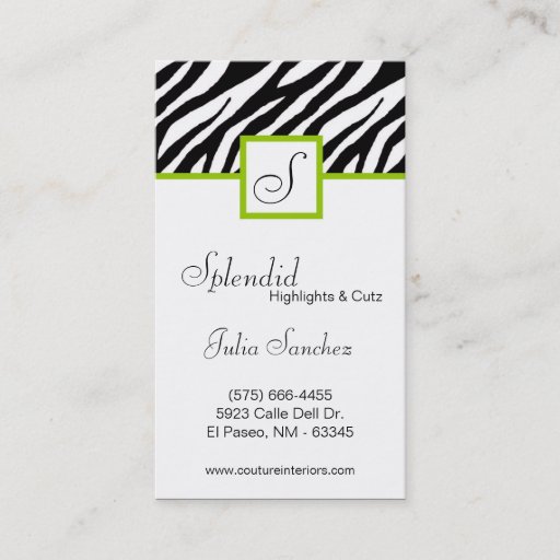 Customizable Lime Green Zebra Print Personalize Business Card