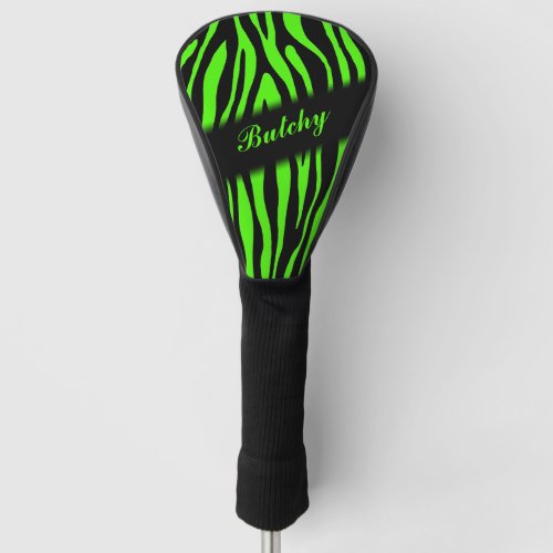 Lime Green Zebra Print Personalized  Golf Head Cover