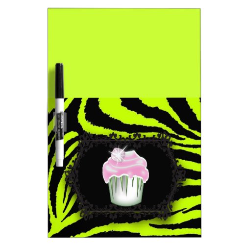 Lime green zebra print Pink Cupcake Sweet Sixteen Dry_Erase Board