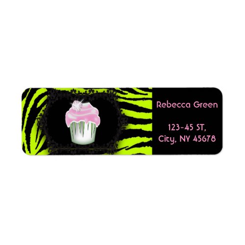 Lime green zebra print Pink Cupcake Sweet Sixteen Label