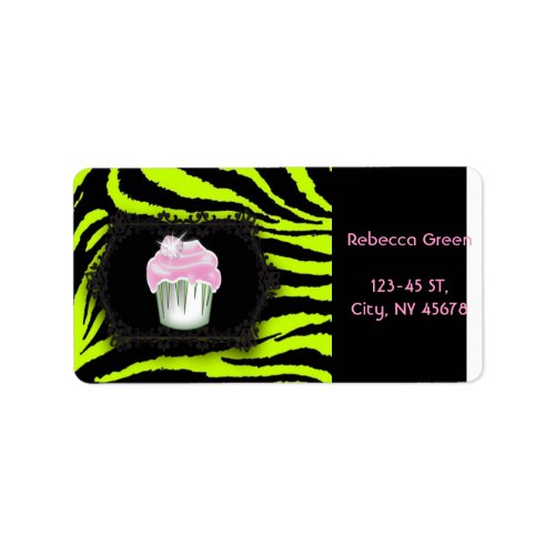 Lime green zebra print Pink Cupcake Sweet Sixteen Label