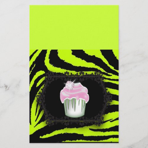 Lime green zebra print Pink Cupcake Sweet Sixteen Stationery