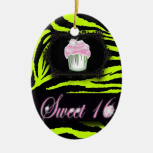 Lime Green Zebra print  Sweet 16  Gift Ornament