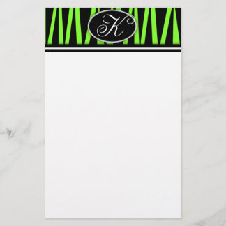 Lime Green Zebra Stripes Monogrammed Stationery
