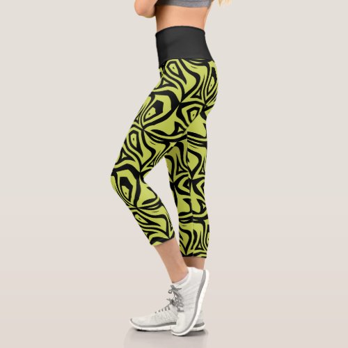 Lime Green Zebra Stripes Womens Capris Leggings