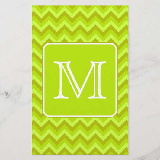 Lime Green Zigzags with Custom Monogram. (Front)