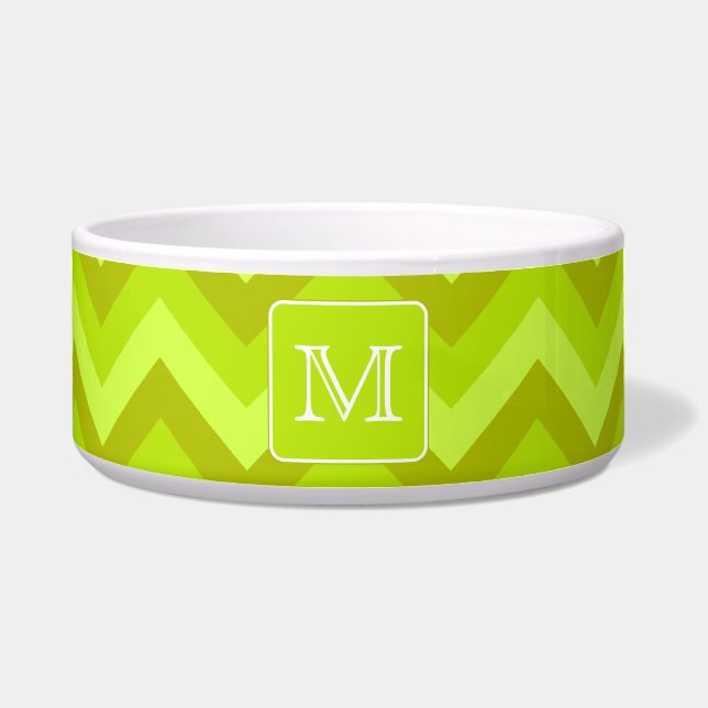 Lime Green Zigzags with Custom Monogram. Bowl (Front)