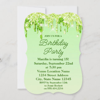 LIME GREENGLITTER DRIP ELEGANT BIRTHDAY INVITATION