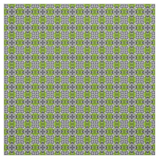 Lime Grey and White Repeat Tile Pattern Fabric