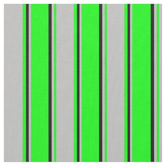 Lime, Grey & Black Stripes Fabric (Close Up)