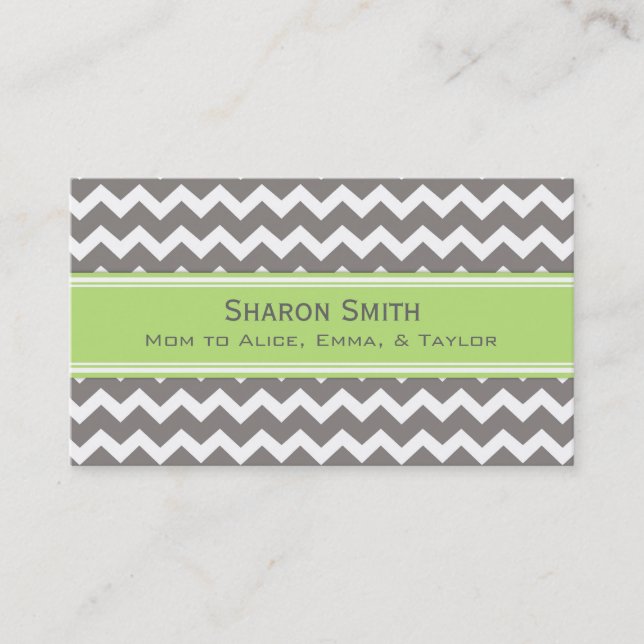 Lime Grey Chevron Retro Mom Calling Cards (Front)