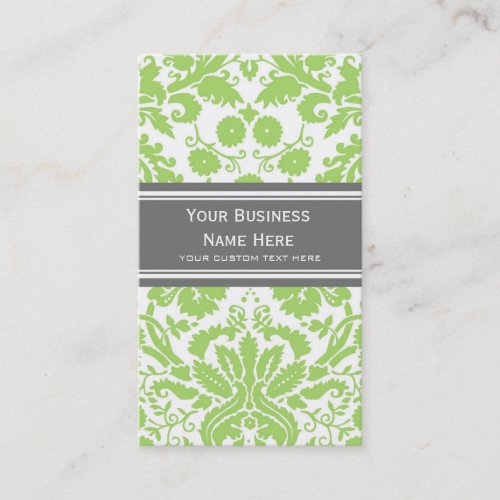 Lime Grey Damask Floral Business Cards