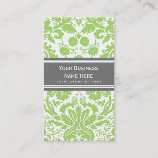 Customizable Lime Grey Damask Floral Business Cards