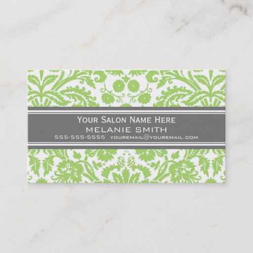 Customizable Lime Grey Damask Salon Appointment Cards Business Cards