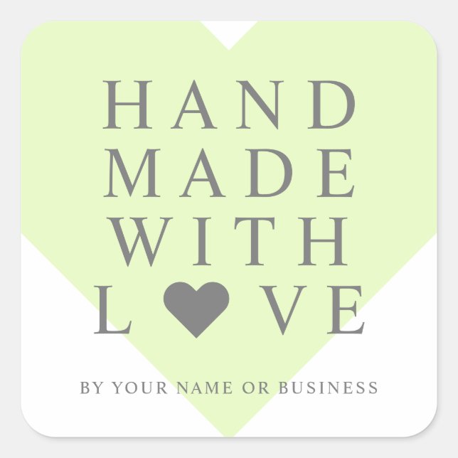 Lime Heart with Handmade with Love Quote Square Sticker (Front)