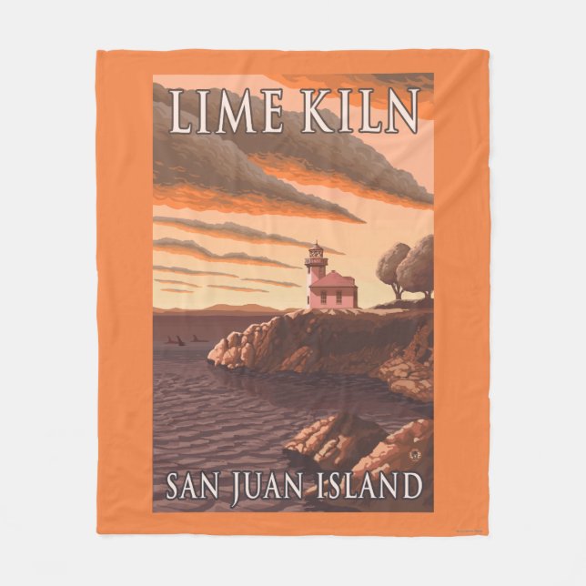 Lime Kiln Lighthouse Vintage Travel Poster Fleece Blanket (Front)