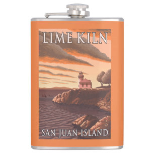 Lime Kiln Lighthouse Vintage Travel Poster Hip Flask