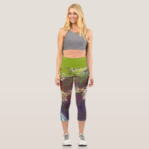 Lime Lagoon, Green, Purple and White cells Capri Leggings