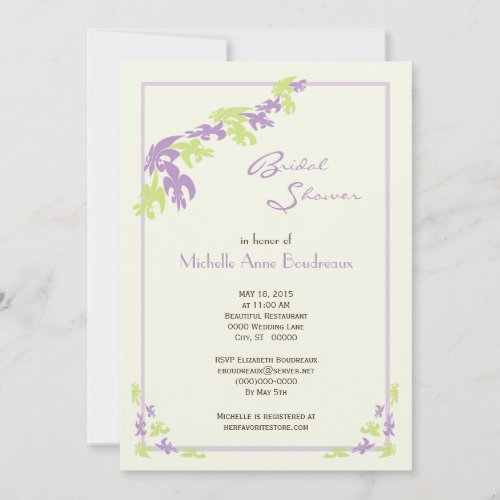 Lime Lavender Fleur de Lis Modern Bridal Shower Invitation