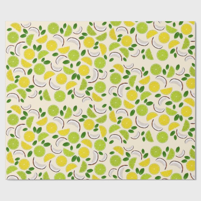 Lime lemon coconut and mint happy pattern wrapping paper (Flat)