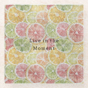 Lime Lemon Orange Grapefruit Fruit Sparkle Glass Coaster