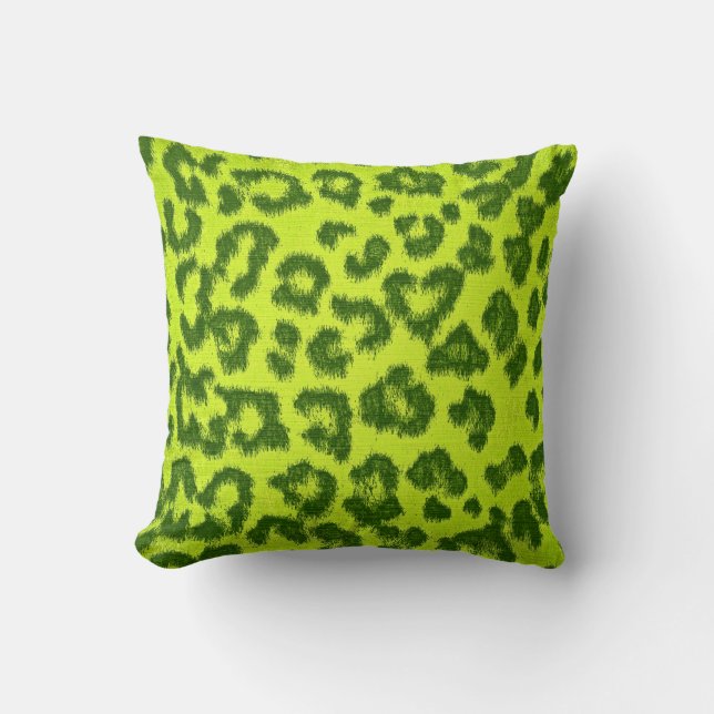 Lime Leopard Print Fur Throw Pillow (Front)