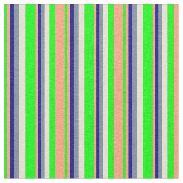 Lime, Light Salmon, Dark Blue, Slate Gray & Bisque Fabric (Close Up)