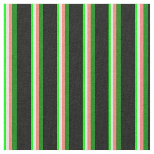 Lime, Light Yellow, Salmon, Green & Black Stripes Fabric