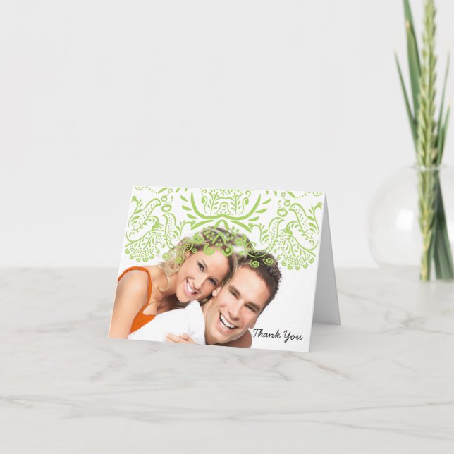 Lime Love Birds Wedding Thank You Note Cards (Front)