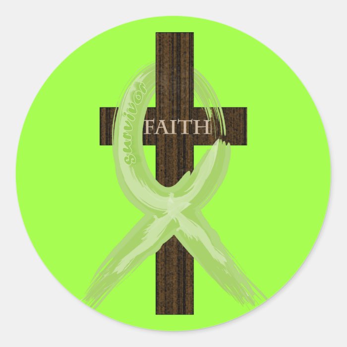 Lime Lymphoma Awareness Ribbon on a Cross Round Sticker