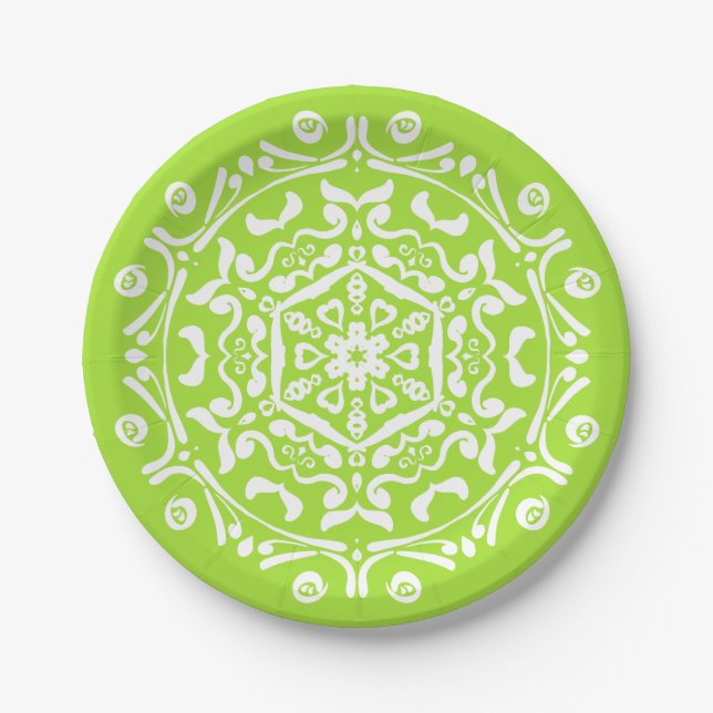 Lime Mandala Paper Plates (Front)
