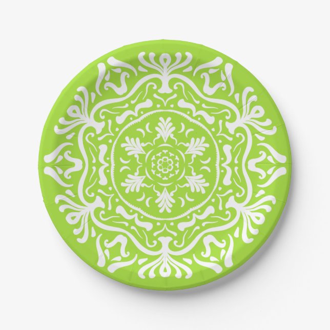 Lime Mandala Paper Plates (Front)