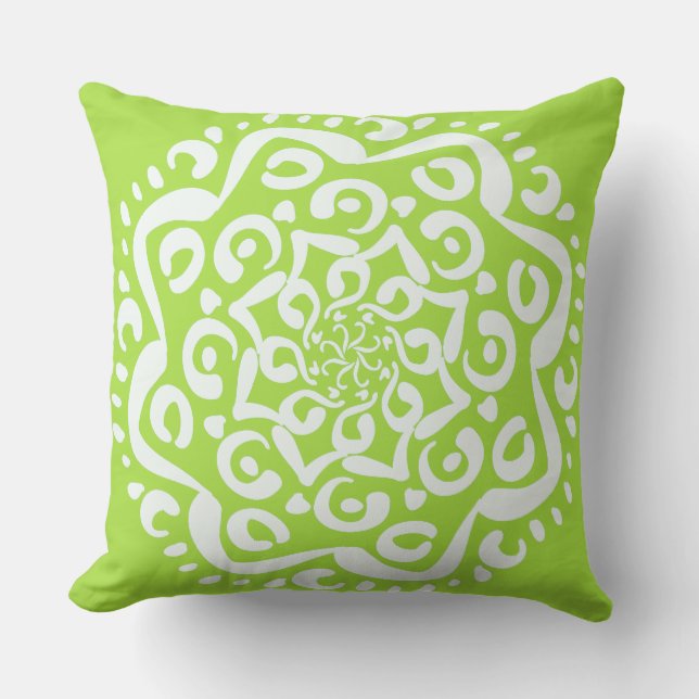 Lime Mandala Throw Pillow (Front)