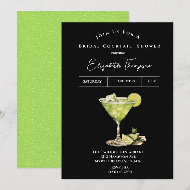 Lime Margarita Bridal Cocktail Shower Invitation (Front/Back)
