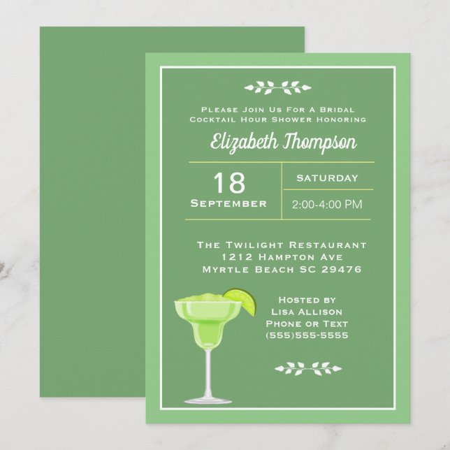Lime Margarita Bridal Cocktail Shower Invitation (Front/Back)