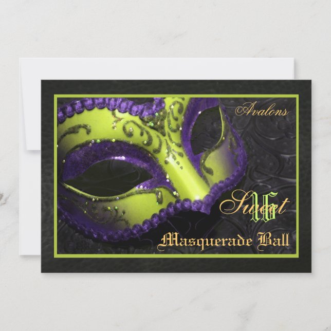 Lime  Mask Masquerade Sweet 16 Party Invitation (Front)