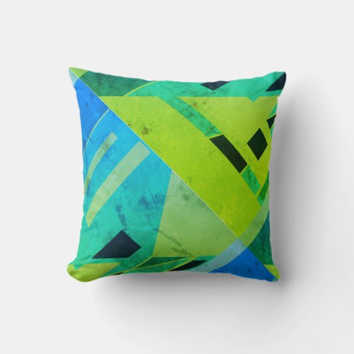 Lime Mint Green Blue Navy Diagonal Abstract Design Throw Pillow