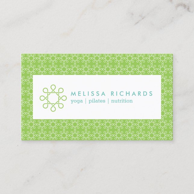Lime/Mint Woven Design for Fitness and Yoga Business Card (Front)