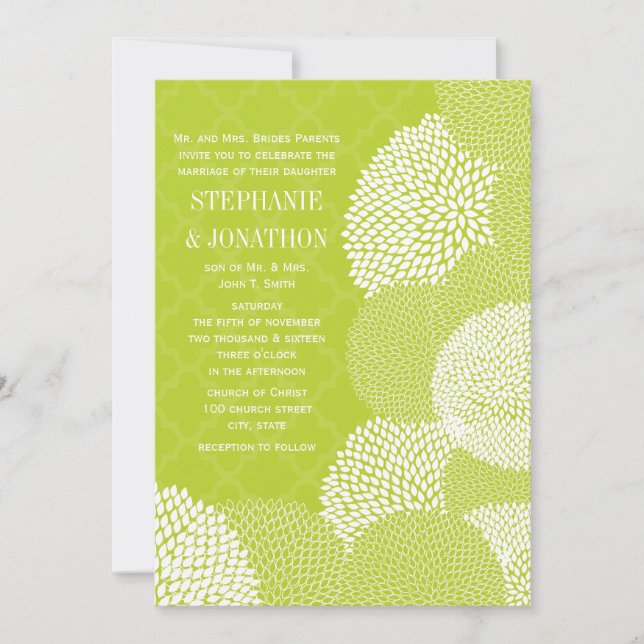 Lime Modern Floral Chrysanthemum Wedding Invitation (Front)