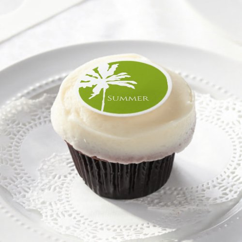Lime Modern Tropical Palm Tree Summer     Edible Frosting Rounds