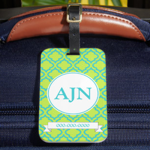 Lime Monogram Luggage Tag