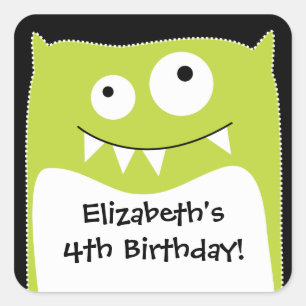 Lime Monster Bash Birthday Square Sticker